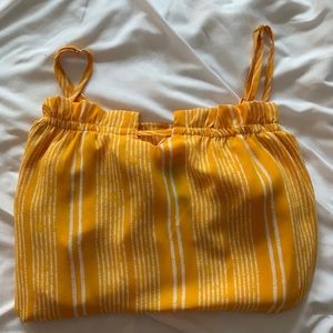 yellow stripped long sleeve off the shoulder top